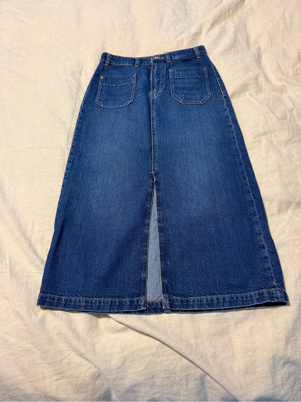 Massimo Dutti Blue Denim Midi Skirt with Front Slit